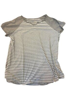 Just My Size Womens Plus Size 2X Top Striped Raglan Sleeve T-Shirt Gray & White